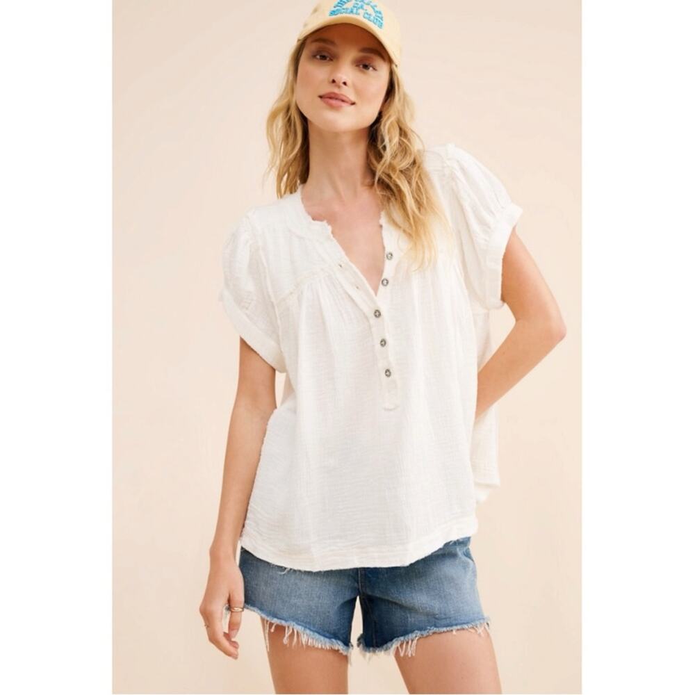 Free People Bohemian Horizons Double Cloth Gauze Swing Top Optic White Large - Picture 6 of 14